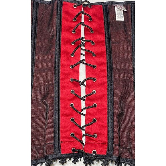 Torrid Red Satin Corset Lace Zip Front Strapless Top Bustier GUC Goth Costume - Picture 5 of 8